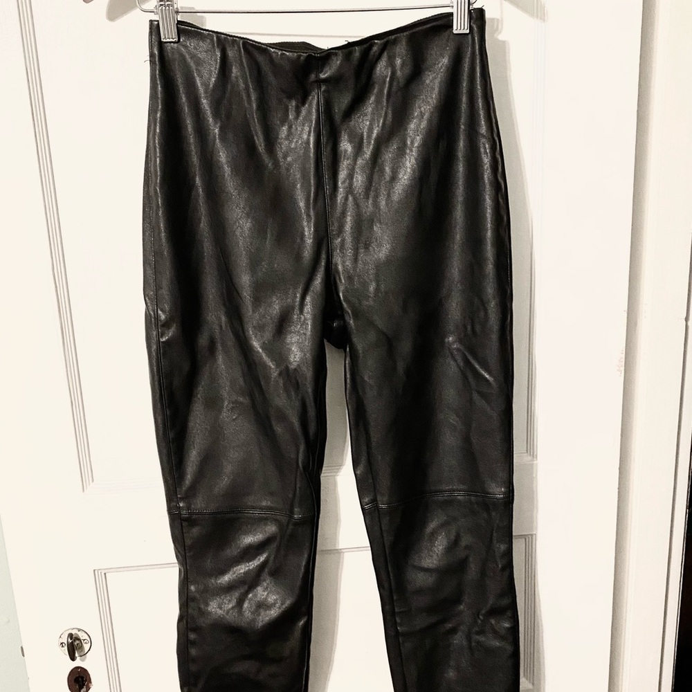 Black faux leather, insulated pants.